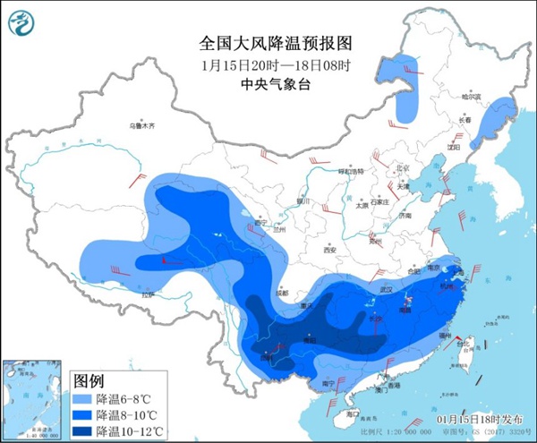                     寒潮蓝色预警继续！云南贵州及江南等局地降温超10℃                    1