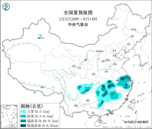                     大雾黄色预警：江苏浙江湖北湖南等局地有特强浓雾                    1