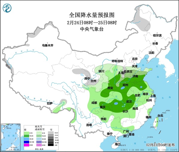                     西北地区东部华北中南部等地有雨雪 黄淮及其以南地区有明显降雨                    2