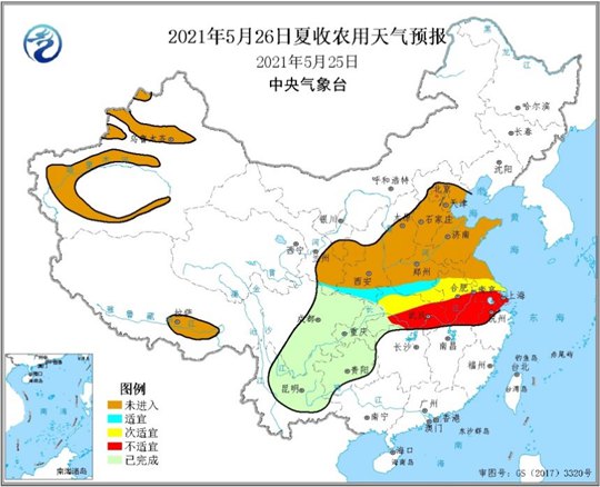                     26日鄂南皖南苏南等地有较强降水 不利夏收                    1