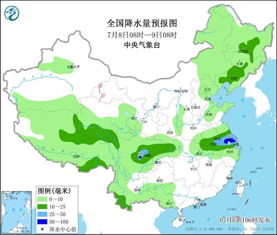                     四川盆地至淮河流域强降雨持续 江南高温不退场                    3