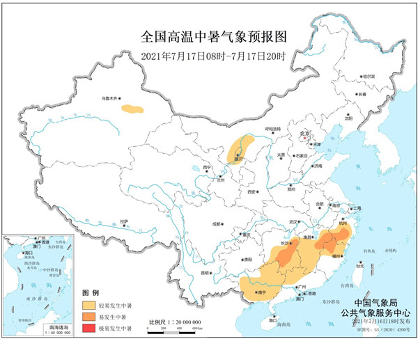                     健康气象预报：浙江福建江西湖南部分地区易发生中暑                    1