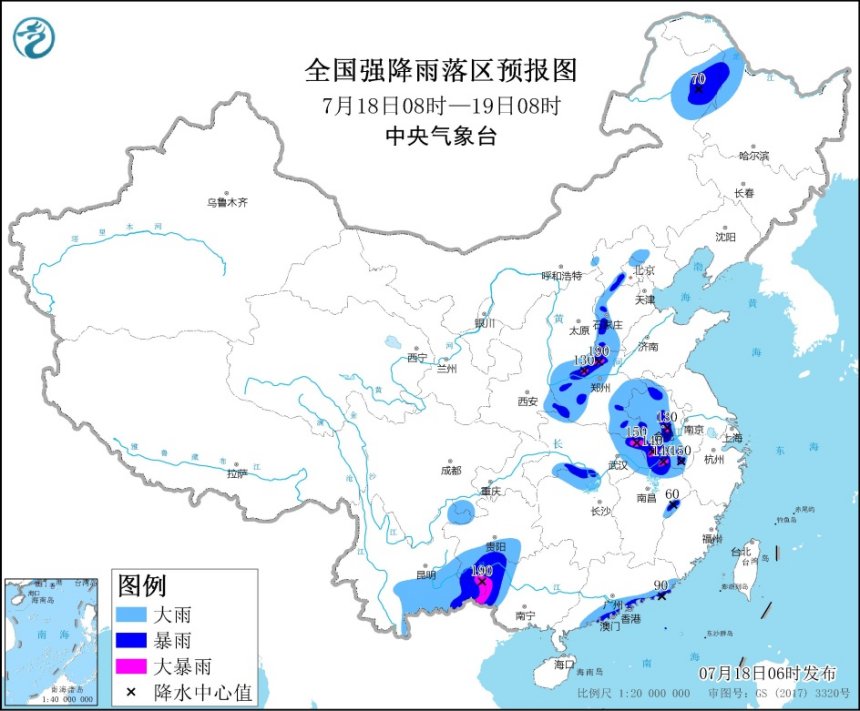                     暴雨黄色预警继续！北京河北等14省区市部分地区有大到暴雨                    1