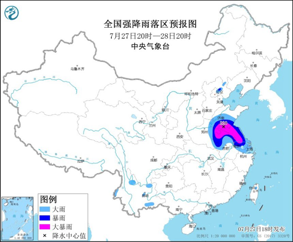                     暴雨黄色预警：江苏安徽山东等地部分地区有大暴雨                    1