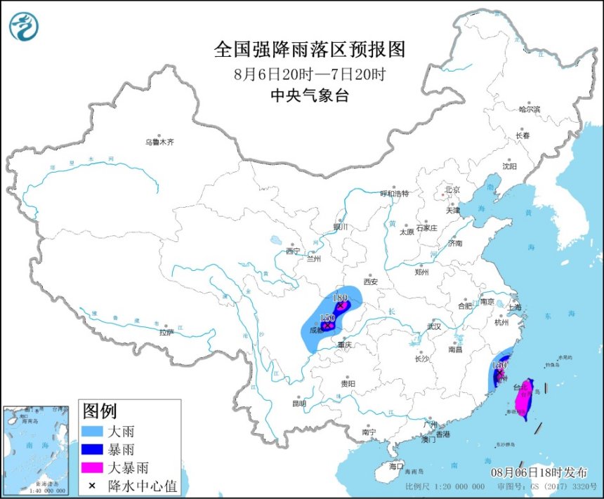                     暴雨黄色预警！福建四川台湾等地部分地区有大暴雨                    1