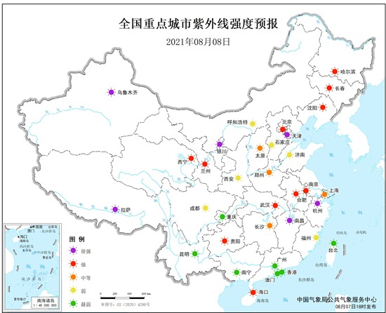                     健康气象预报：湖北贵州广西局部地区极易发生中暑                    2
