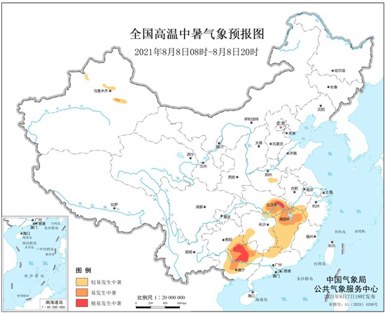                     健康气象预报：湖北贵州广西局部地区极易发生中暑                    1