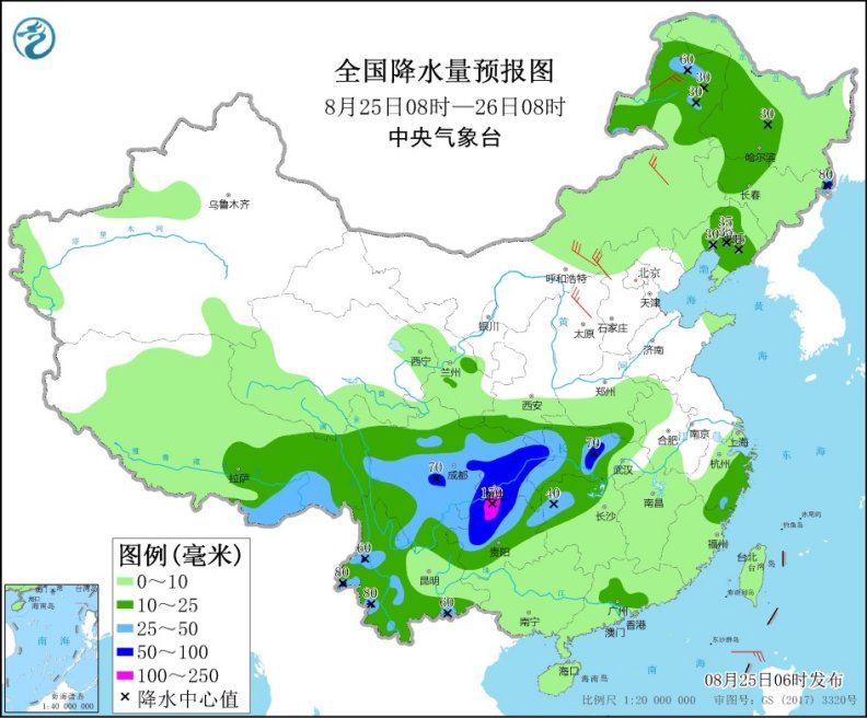                     四川盆地等地雨势强劲 东北秋意显南方炎热持续                    1