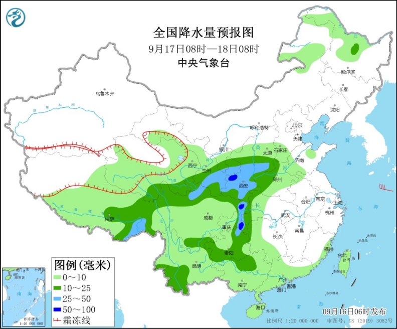 9月16日至18日华西有降秋雨的发展 北方秋意浓南方偶有高温冒头                    2