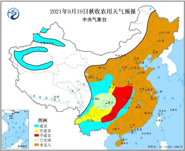 9月18至20日华西较强秋雨不利秋收 西向东将有一次较强降雨                    2